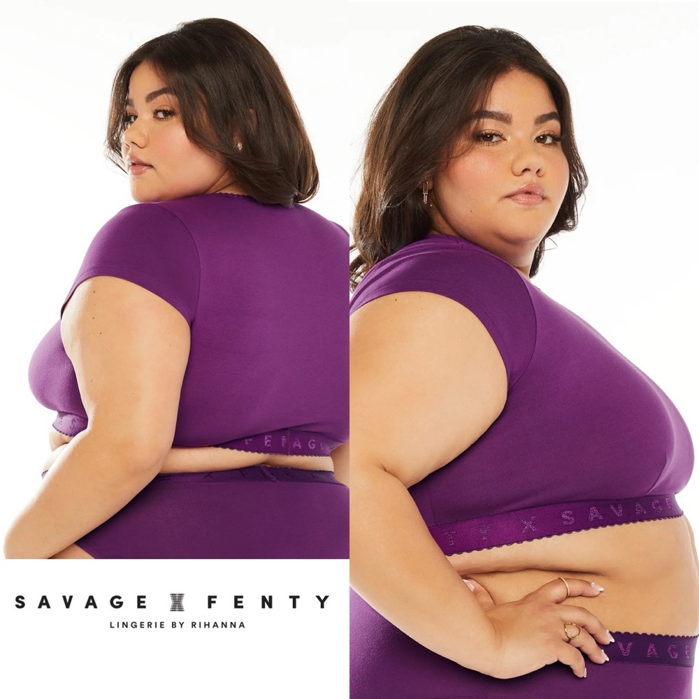 SET Savage X Fenty Cotton Jersey Crop AND Leggings in Deep Feelz Purple 3X Set